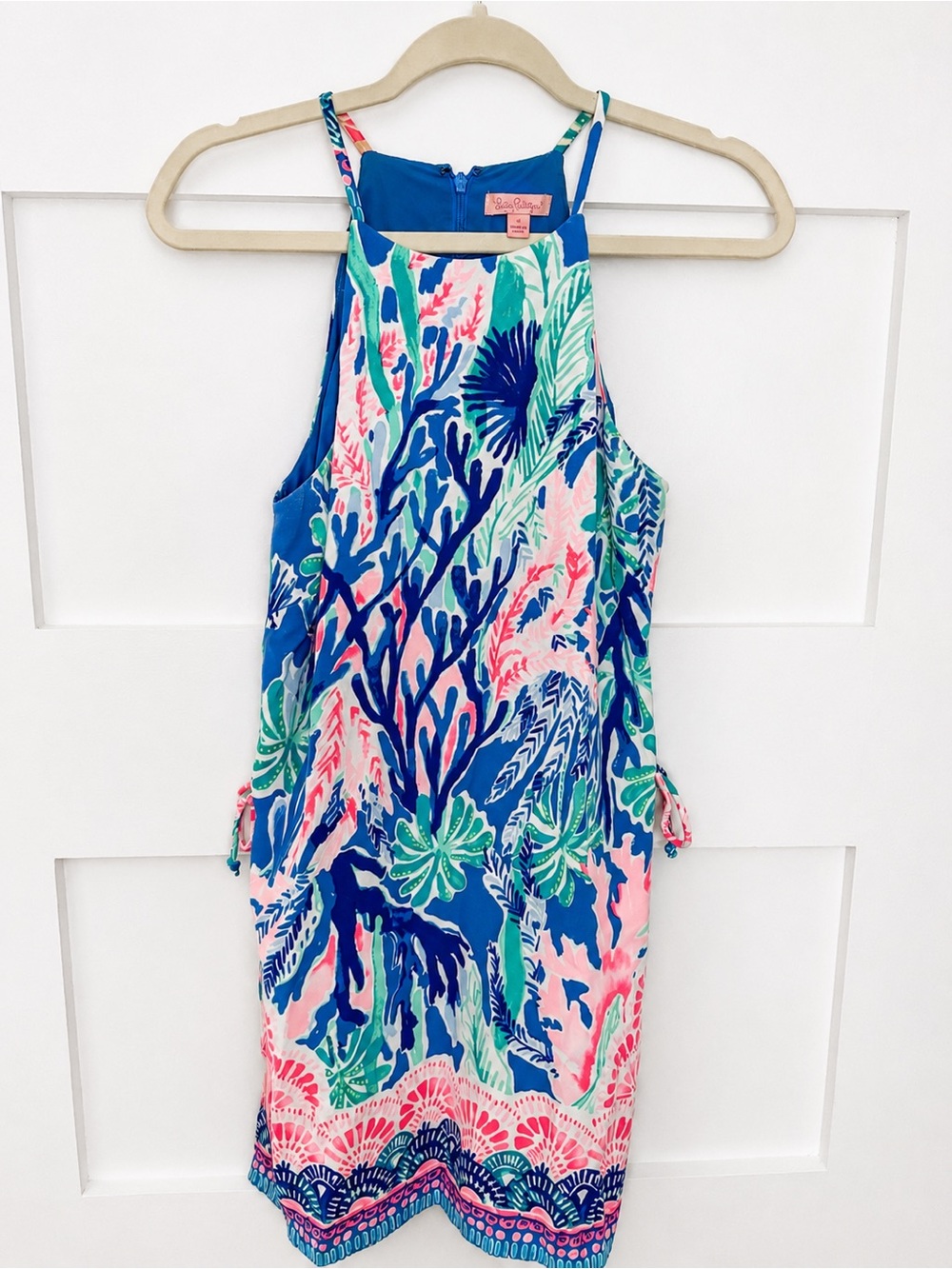 Lilly Pulitzer Halter Skirted Romper Size 2 Tropical Print Blue Pink